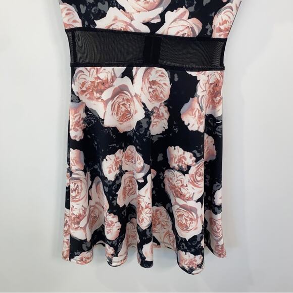 Black Sheer Mesh Cut-out Pink Floral Whimsigoth Romantic Goth Mini Dress XS - Picture 3 of 8
